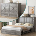 BALUS Queen Murphy Bed, Chest Murphy Bed with Built in USB Chariging Station & Storage Drawer, Solid Wood Cabinet Bed, Queen Hidden Bed for Guest/Living Room/Bedroom, No Mattress-Grey