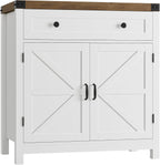 HOSTACK 31.5"W Kitchen Storage Cabinet, Farmhouse Coffee Bar Cabinet, White | Small Buffet Cabinet with Doors & Wide Drawer, Wood Sideboard Buffet, Entry Table w/ Adjustable Shelf for Dining Living Room