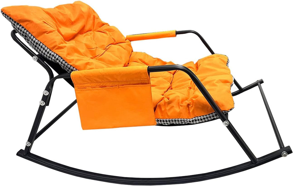 Oversized Rocking Chair - 400lb Capacity Recliner w/Cushion, Breathable Mesh Sling - Indoor/Outdoor Lounger (Orange)