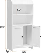 Homhedy Small Bathroom Storage Cabinet, Toilet Paper Storage Cabinet | Bathroom Floor Cabinet with Doors and Shelves, Bathroom Organizers for Small Spaces, 7.9" D x 14.6" W x 31" H, White