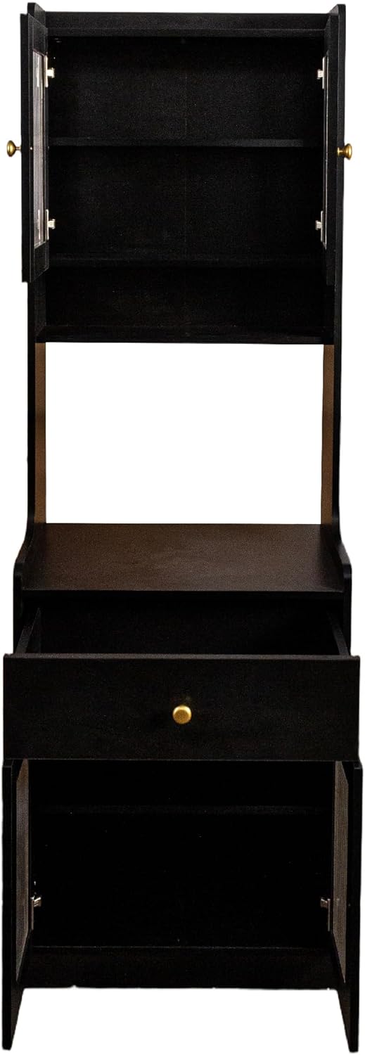 Black Kitchen Pantry Hutch Cabinet with Microwave Stand - Farmhouse Buffet Sideboard with Drawers & Storage Shelves, Freestanding Coffee Bar Cabinet for Dining Room & Kitchen
