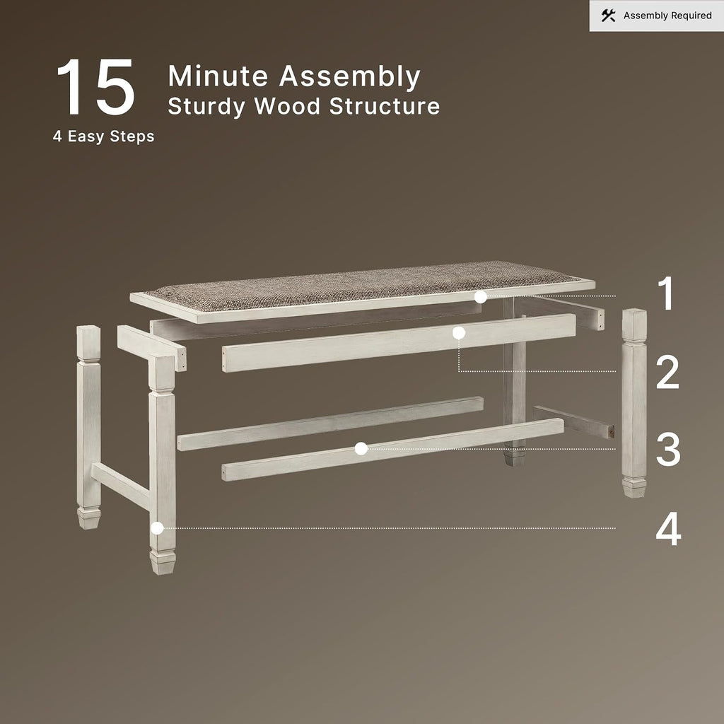 Signature Design by Ashley Bolanburg Double Upholstered Bench, Counter Height, Whitewash