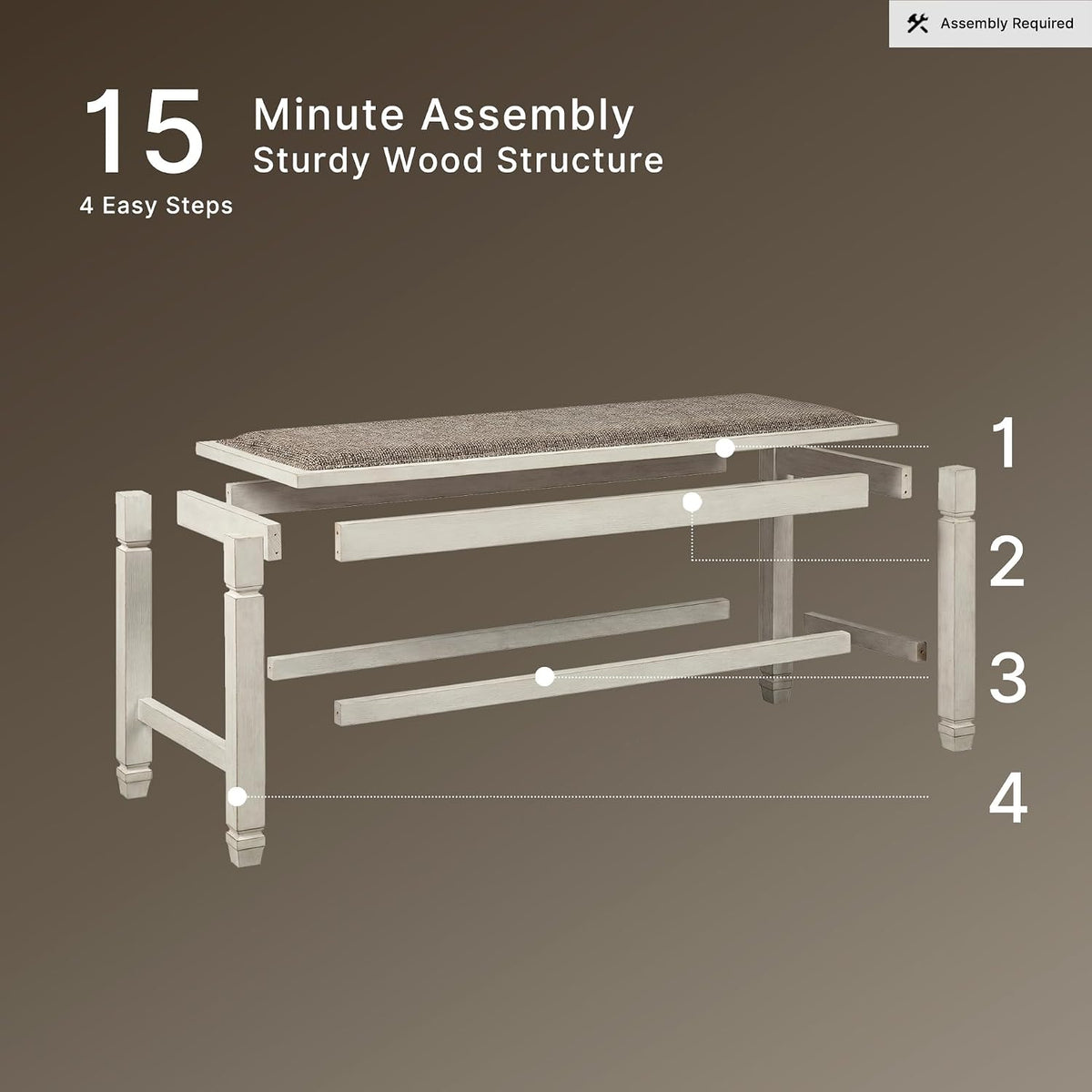 Signature Design by Ashley Bolanburg Double Upholstered Bench, Counter Height, Whitewash