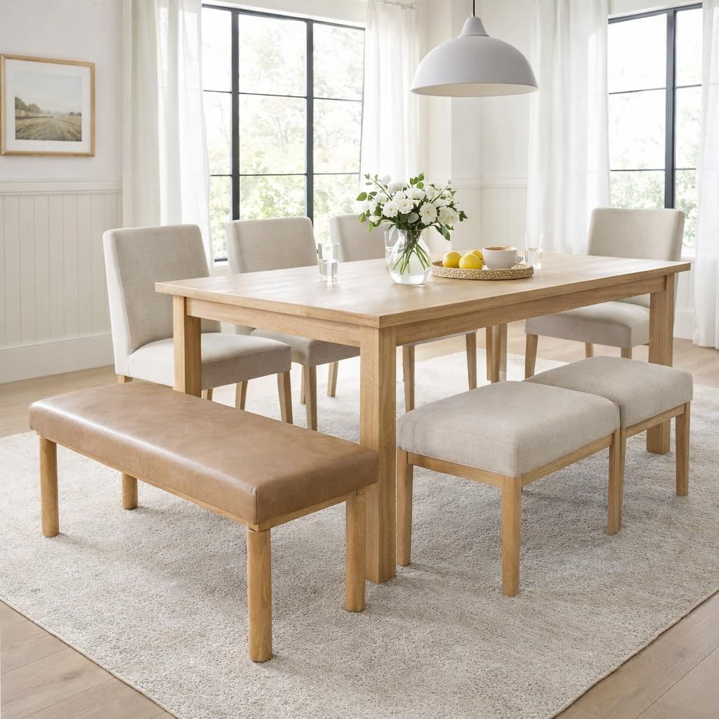HomePop Oslo Bench - Sand Faux Leather