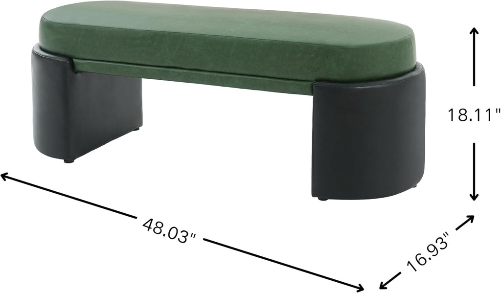 Christopher Knight Home Roland 48" Faux Leather Upholstered Dining Bench, Wooden Entryway Bench, Long Sofa Footstool for Living Room, Bedroom End of Bed Bench, Green+Black