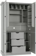 Freestanding Kitchen Pantry,Tall Storage Workstation with 4 Doors, 6 Door Shelves, Removable Shelves and 6 Wine Racks for Dining Room (Grey-FK)