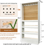 70.1" Tall Behind-The-Door Bookshelf - Open-Shelf Wooden Floor Bookcase with Perforated Board | 4/6/8 Inch, Multi-Purpose Display Storage Organizer White-Wood 31.5×4×70.1"