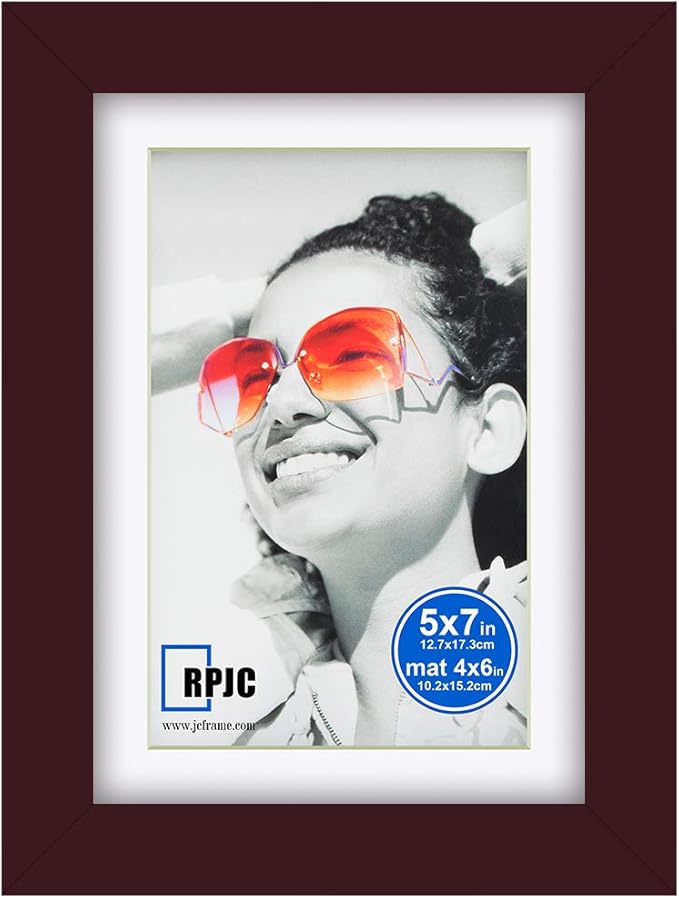 RPJC Picture Frame Made of Solid Wood and High Definition Glass Display Photo 4x6 with Mat or 5x7 Without Mat for Wall Mounting Dark Brown