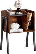 VECELO Nightstand Industrial End Table,Bedside Table with 2-Tier Open Storage Shelves,Wood Side Table with Metal Frame for Bedroom, Living Room,Small Spaces