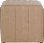 HomePop Modern Channel Tufted Faux Leather Ottoman|Homepop Home Décor|Ottoman for Living Room & Bedroom - Sand Faux Leather