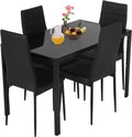 NChanmar Dining Table Set for 4 Furniture 5 Piece Faux Dining Set, Modern Kitchen Table with Upholstered PU Leather Chairs and Glass Tabletop for Breakfast Nook Small Spaces,Black