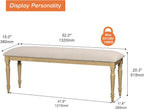 WAMPAT Farmhouse Dining Bench with Solid Wood Legs for Dining Room, Oak | Kitchen Benches with Padded Seat, Upholstered End of Bed Bench for Bedroom, Wooden Entryway Benches for Hallway, 52 Inch