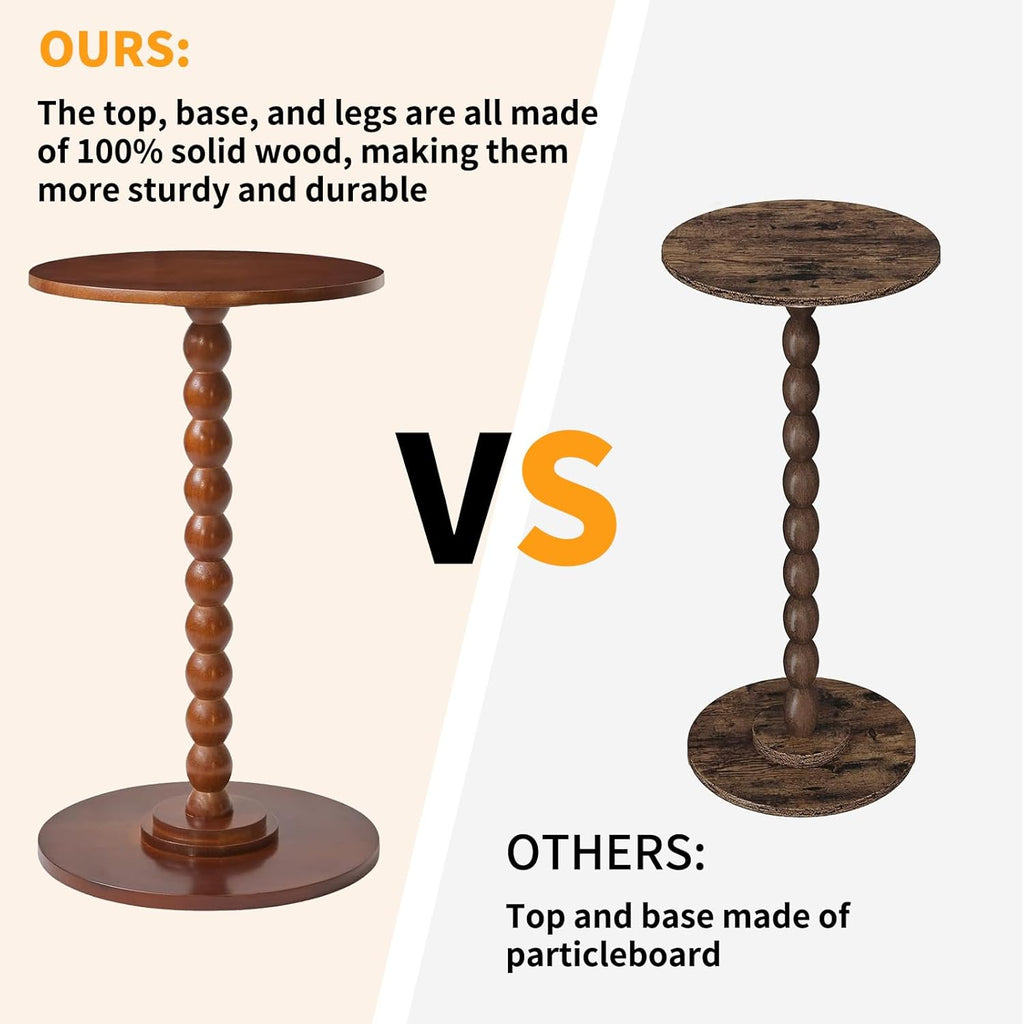 Aibiju Round Side Table, Solid Wood End Table, Small Drink Table Sofa End Table, Bedroom Small Corner Table, Sturdy Weight-Bearing Design Brown YD-RST001H