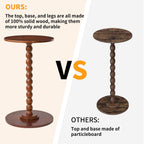 Aibiju Round Side Table, Solid Wood End Table, Small Drink Table Sofa End Table, Bedroom Small Corner Table, Sturdy Weight-Bearing Design Brown YD-RST001H