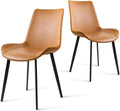 Dining Chairs Set of 2, Modern PU Leather Dining Room Chair with Sturdy Metal Legs, Upholstered Faux Leather Cushion Seat Dinner Chairs Accent Side Chairs for Indoor Kitchen Living Room,Brown
