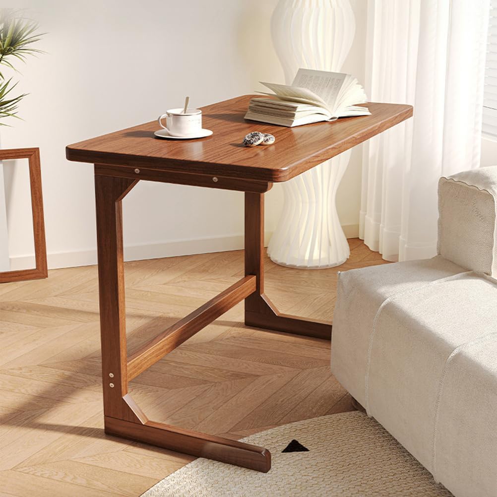 Side Table C Shape Living Room Table, 60x40x70cm TV Tray Table, Small Coffee Table, Modern Nightstand for Living Room and Bedroom,Walnut Color