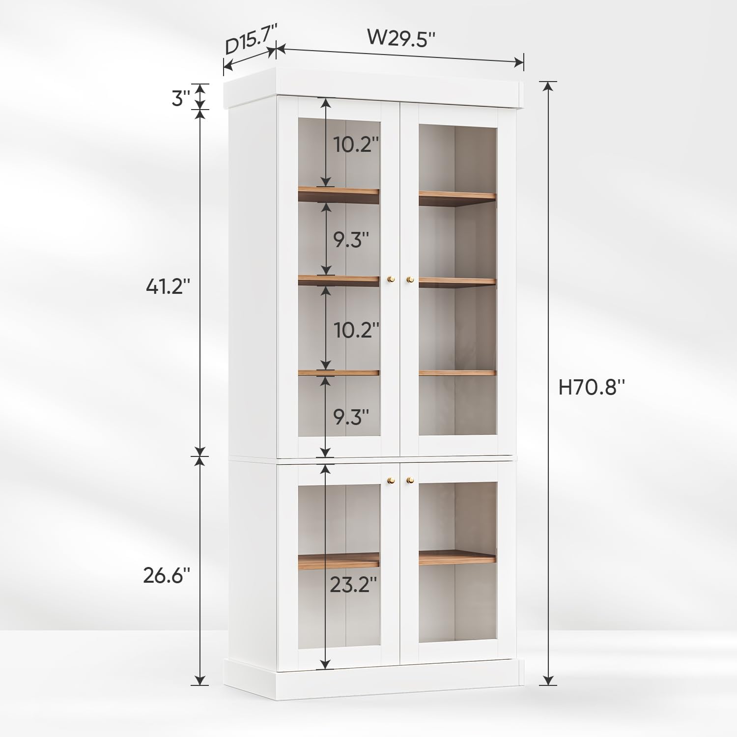 70.8" Tall Farmhouse Kitchen Pantry Cabinet with Glass Doors, Modular Wooden Storage Cabinet with 6-Tier Adjustable Shelves, Hutch for Kitchen or Living Room, Set of 3, White
