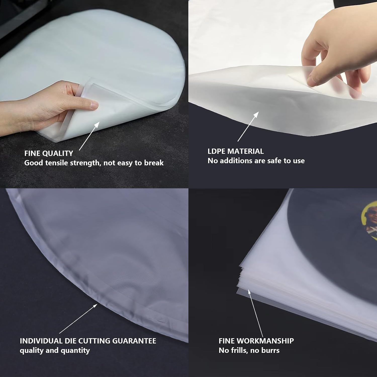100PCS LP 12 Inch Vinyl Record Inner Sleeves Anti Static Round Bottom Protective Sleeves for Vinyl Record Album Storage(12inch, 100pcs)