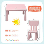 LDAILY Kids Table and Chairs, 3-Piece Children Activity Table for Drawing, Reading, Art Craft and Snack Time, Lightweight Plastic Toddler Table and Chair Set for Playroom, Daycare, Kindergarten (Pink)