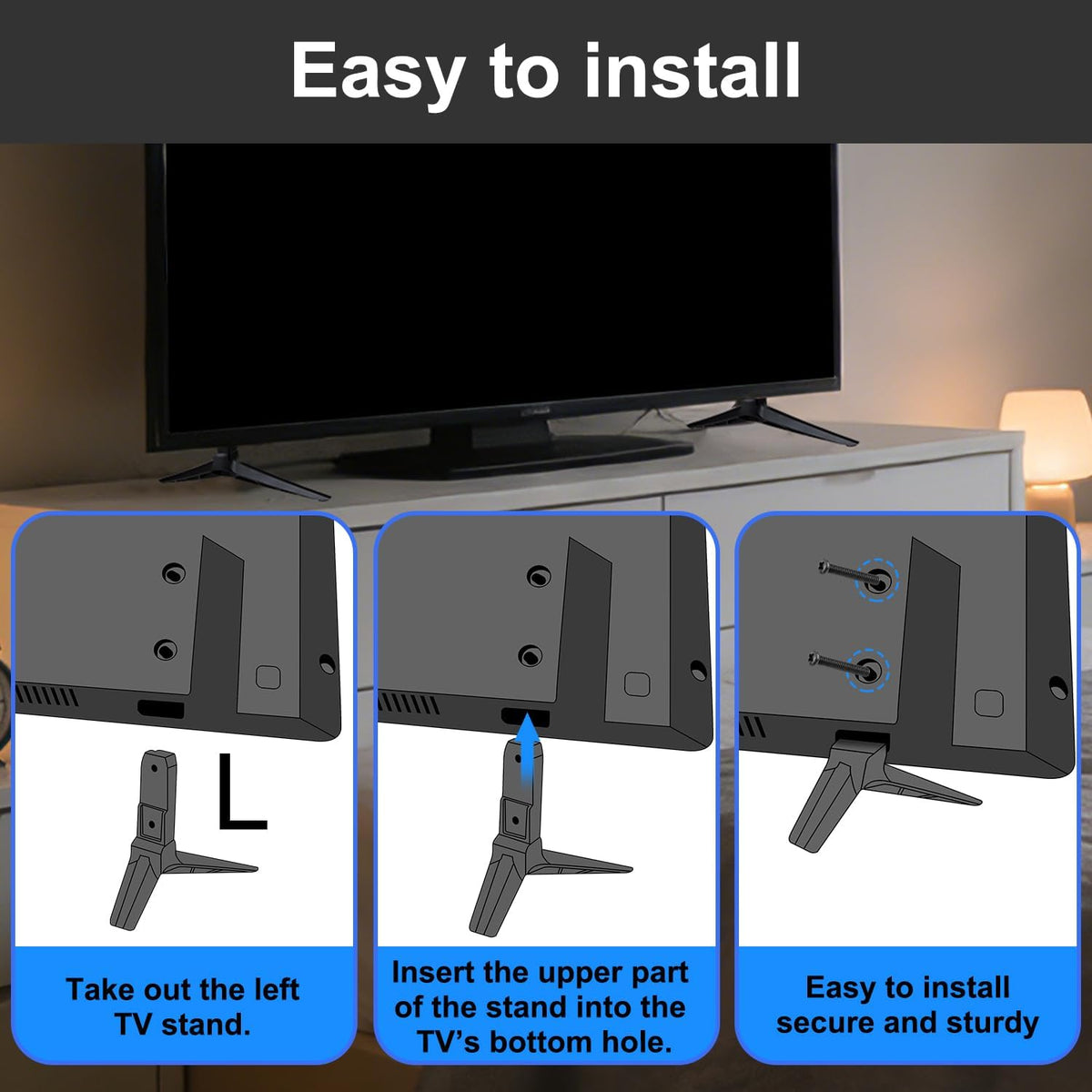 TV Stand Legs for Vizio D50X-G9/V505-G9/V505-H9/M506X-H9 (Black) | Easy VESA Tabletop Mount, Anti-Wobble Design, Includes All Screws
