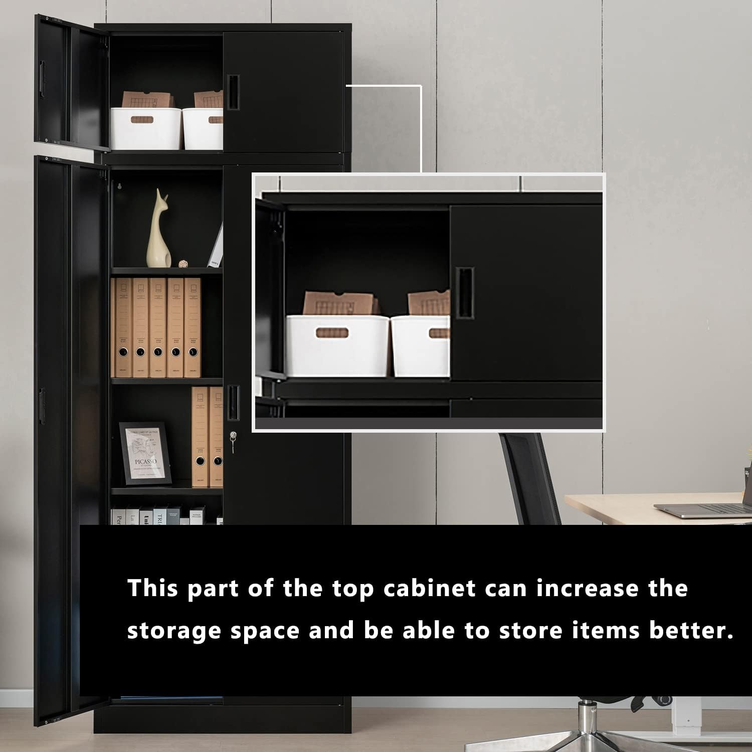 BESFUR 87" Tall Metal Storage Cabinet with Top Cabinet, Locking Garage Storage Cabinet with 4 Adjustable Shelves, Heavy-Duty Tall Cabinet for Home Office, Utility Room, Warehouse, School (Black)