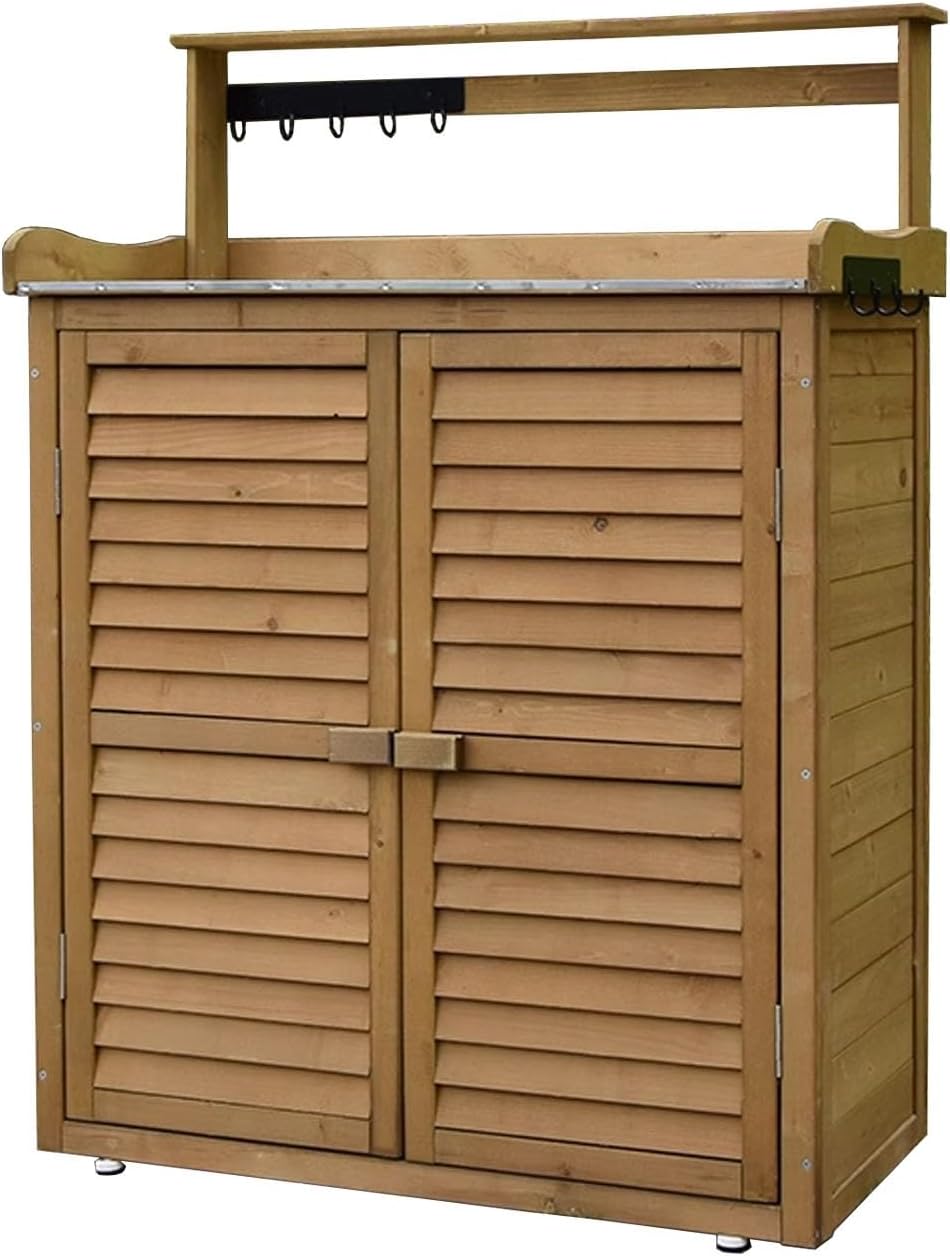 Outdoor Storage Cabinet Waterproof with Shelves Ventilated Shutter Door, Outdoor Cabinets Weatherproof Tall Adjustable Foot Pads for Delivery Patio Garden and P,Brown
