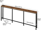 CHOEZON 78.7'' Narrow Console Table with Power Outlet 7.1" Skinny Sofa Table, Long Behind Couch Table with Charging Station, Entryway Table for Hallway, Living Room Rustic Brown and Black TXG20UBF