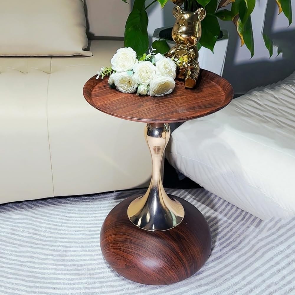 Metal Columns Table, Modern Round End Table, Small Dining Table, Simple Bedside Table, Corner Accent Table for Living Room, Bedroom, Balcony, Study