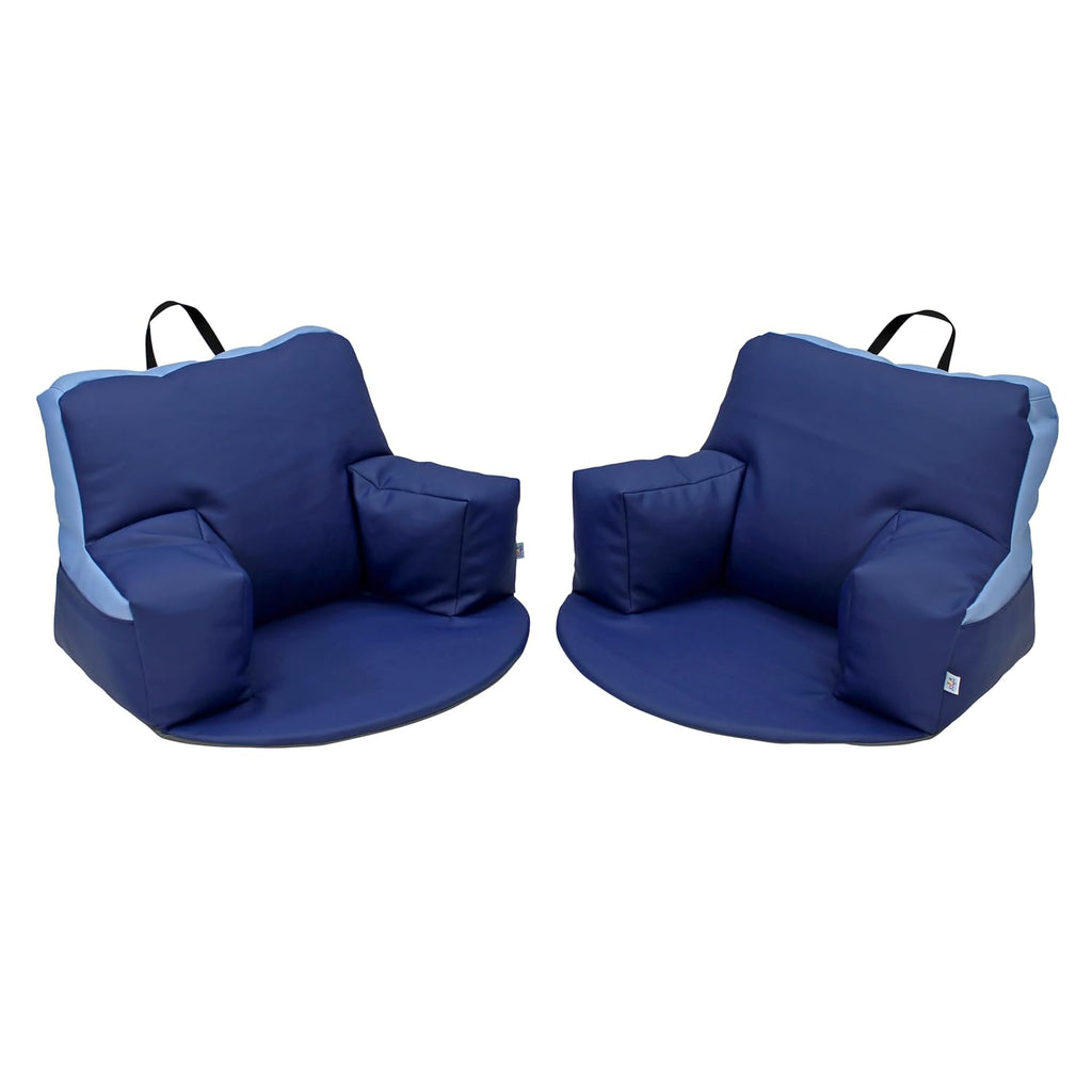 FDP SoftScape Relax-N-Read Bean Bag Chair with Supportive Back Rest, Storage Pockets and 1/2 inch Thick Foam Floor Pad, Portable Seating for Kids Age 2-6 years (2-Pack) - Navy/Powder Blue, 12367-NVPB
