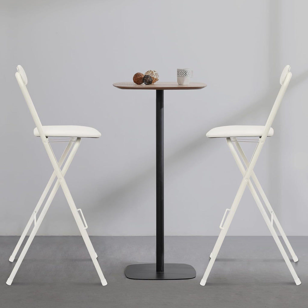 2PCS 29.53'' H Folding Bar Stool with Backrest, White Tall Folding Chair, 275LBS Load Capacity, Portable Collapsible Stool Kitchen Island, Bar, Cafe, Dining Room