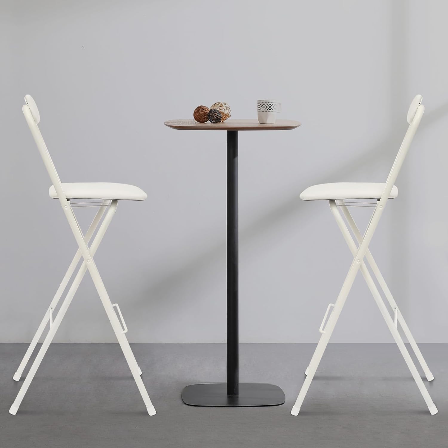 2PCS 29.53'' H Folding Bar Stool with Backrest, White Tall Folding Chair, 275LBS Load Capacity, Portable Collapsible Stool Kitchen Island, Bar, Cafe, Dining Room