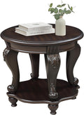 22'' Round End Table Solid Wood Sofa Side Table with Storage Shelf, Living Room Corner Table Retro Accent Table with Espresso Finish, Easy Assemble Round Bedside Table Night Stand for Small Space