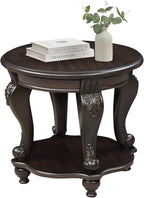 22'' Round End Table Solid Wood Sofa Side Table with Storage Shelf, Living Room Corner Table Retro Accent Table with Espresso Finish, Easy Assemble Round Bedside Table Night Stand for Small Space