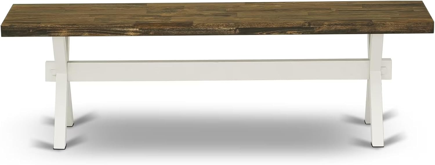 East West Furniture XB076 X-Style Mid Century Modern Dining Bench with Solid Wood Seat, 60x15x18 Inch, Multi-Color