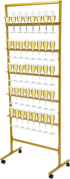 Champagne Wall Holder for Party, 5 Layer Movable Champagne Flute Holder Display Hold 40 Glasses, Metal Champagne Wall Stand, Drink Wall for Wedding, Bar Decor (Gold)