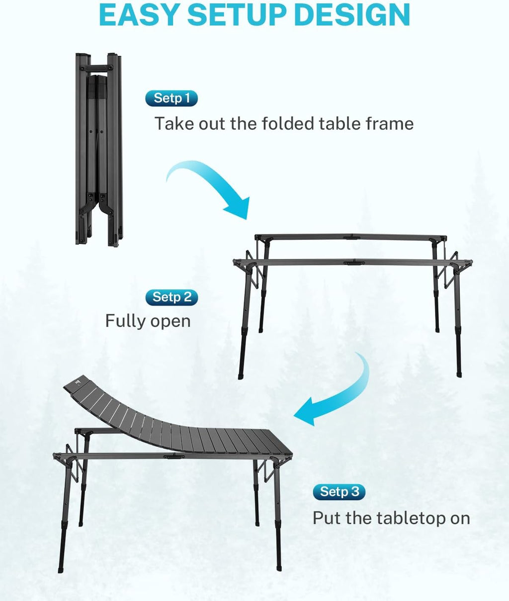 Gonex 50" Camping Table, Roll Up Aluminum Folding Picnic Beach Table | Adjustable Height Legs for Uneven Ground, 132 lbs Capacity, Mesh Pocket, Fit 4-6 people, Easy Setup, RV Car Camping, BBQ