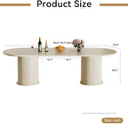 63"-94" Large Oval Extendable Dining Table for 6 8 10, Faux Travertine Expandable Kitchen Table with Fluted Cylindrical Storage Base, Modern Farmhouse Expanding Table for Dinner Party Family Gathering