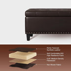 FiveWillowise 51 Inch Storage Ottoman Bench,Large End of Bed Storage Bench | Faux Leather Ottoman with Storage,30 Gallons,Upholstered,with Nailhead Trim,Legs,for Bedroom,Living Room,Entryway,Chocolate