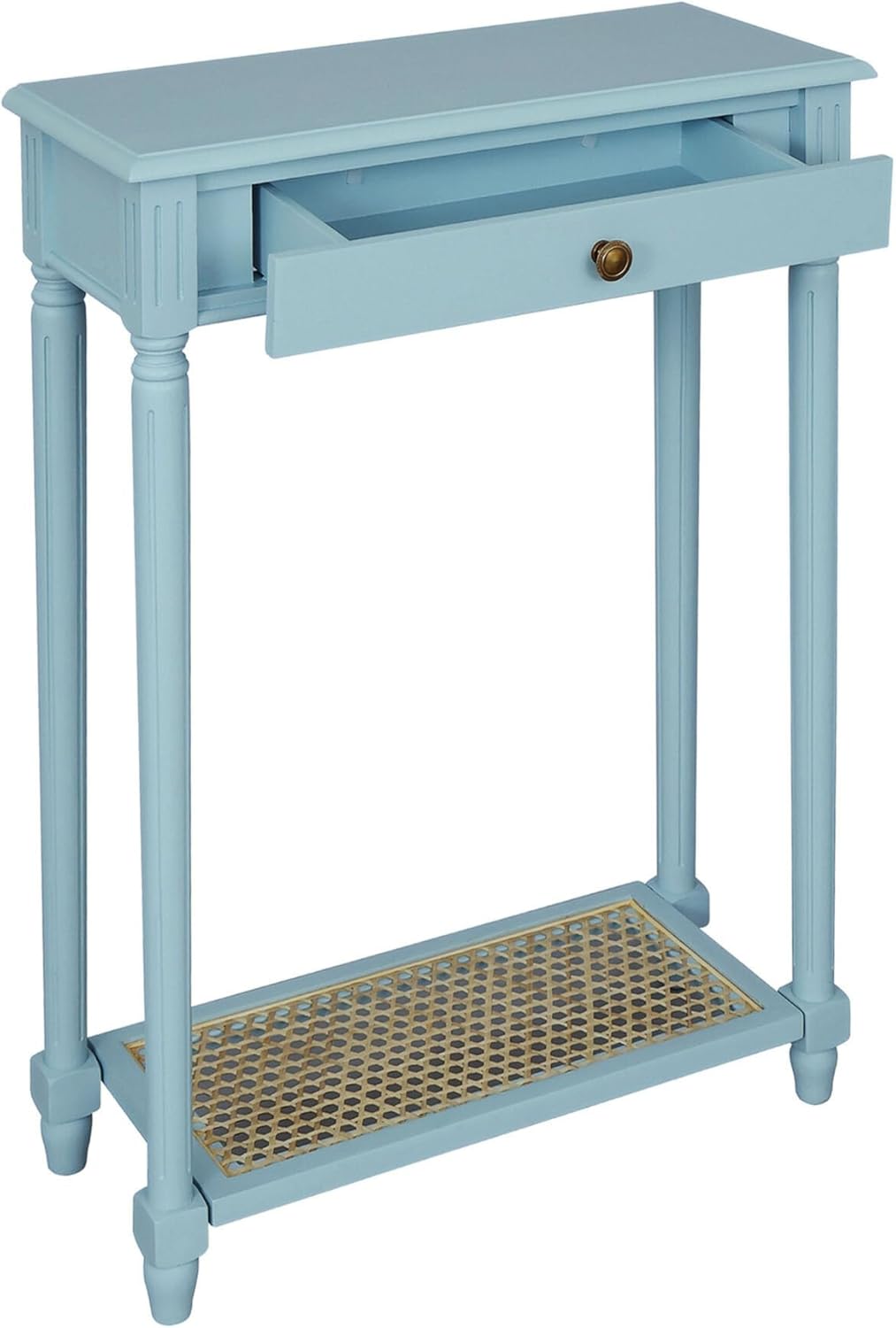 East at Main Lenora Console Table – 23.75” Narrow Entryway Table with Storage & Cane Shelf – Solid Wood Accent for Hallways, Foyers, and Small Spaces – French Country & Traditional Style (Powder Blue)