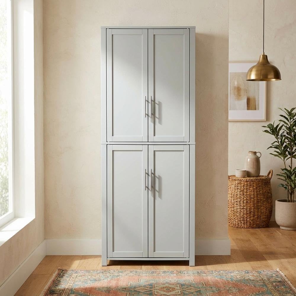 Furnifact Gray Tall Kitchen Storage Pantry, MDF Birch Veneer, Adjustable Shelves, Freestanding Pantry Cabinet for Kitchen Dining