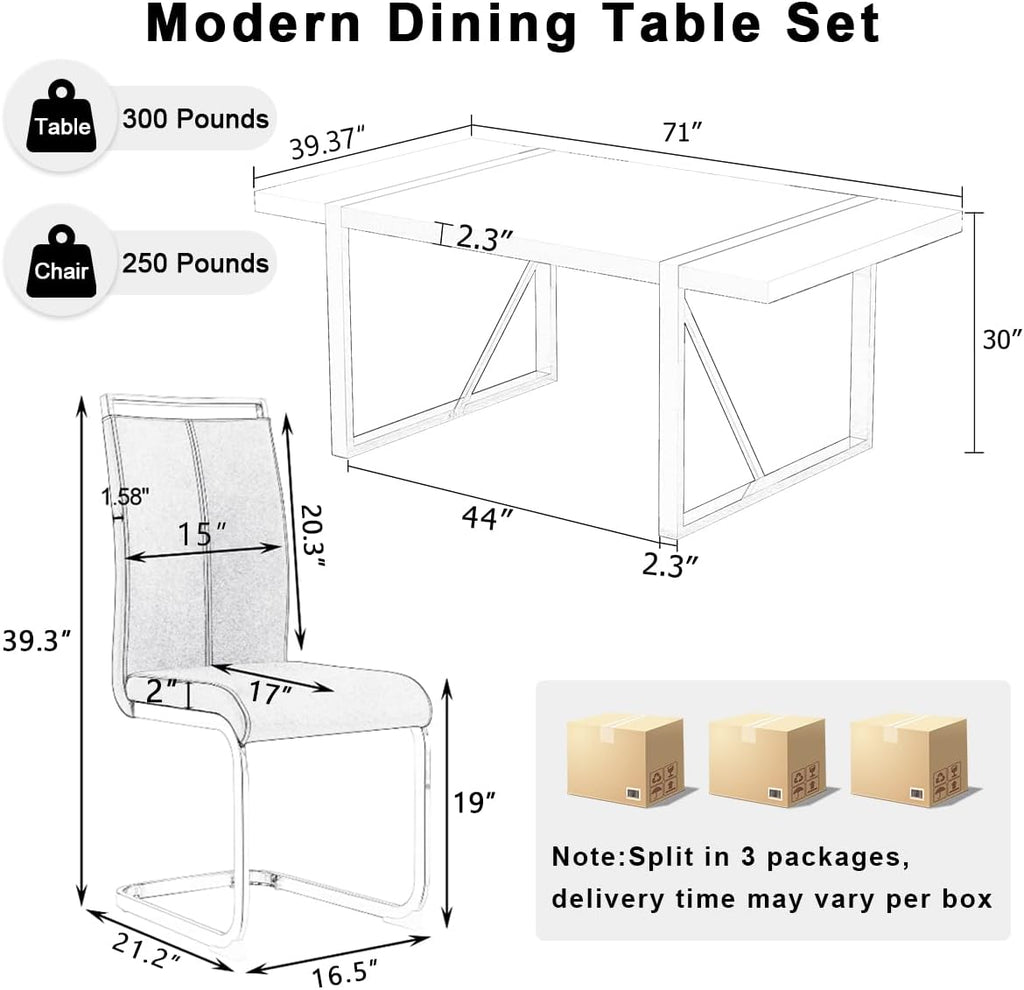 71" Modern Dining Table Set for 8, Black Dining Table Set for 8, Black Wood Tabletop with Gold Metal Legs, Rectangular Kitchen Table and 8 Faux Leather Chair for Apartment, Kitchen & Dining Room