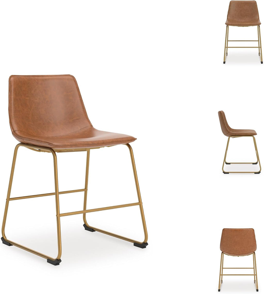 Signature Design by Ashley Crandox Dining Chairs Set of 2, Mid Century Modern Bucket Seat, Faux Leather Upholstery with Gold Legs, Casual Seating for Kitchen and Dining Rooms, Light Brown