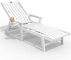 THOEOE Patio Chaise Lounge Chair,HDPE Lounge Chair Outdoor with Wheels | Oversized pool lounge chairs with cup holder, 5 adjustable position for patio,outside,pool,deck