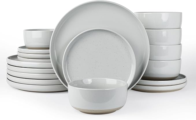 Famiware Milkyway Plates and Bowls Set, 18 Pieces Dinnerware Sets, Dishes Set for 6, Light Gray