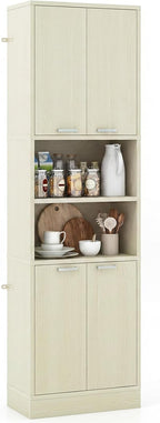 Giantex Kitchen Pantry Cabinet, 75'' Tall Freestanding Cupboard with Doors & Shelves, Safety Hinges & Anti-Tipping Devices, Storage Sideboard for Dining Room, Living Room (Light Oak)