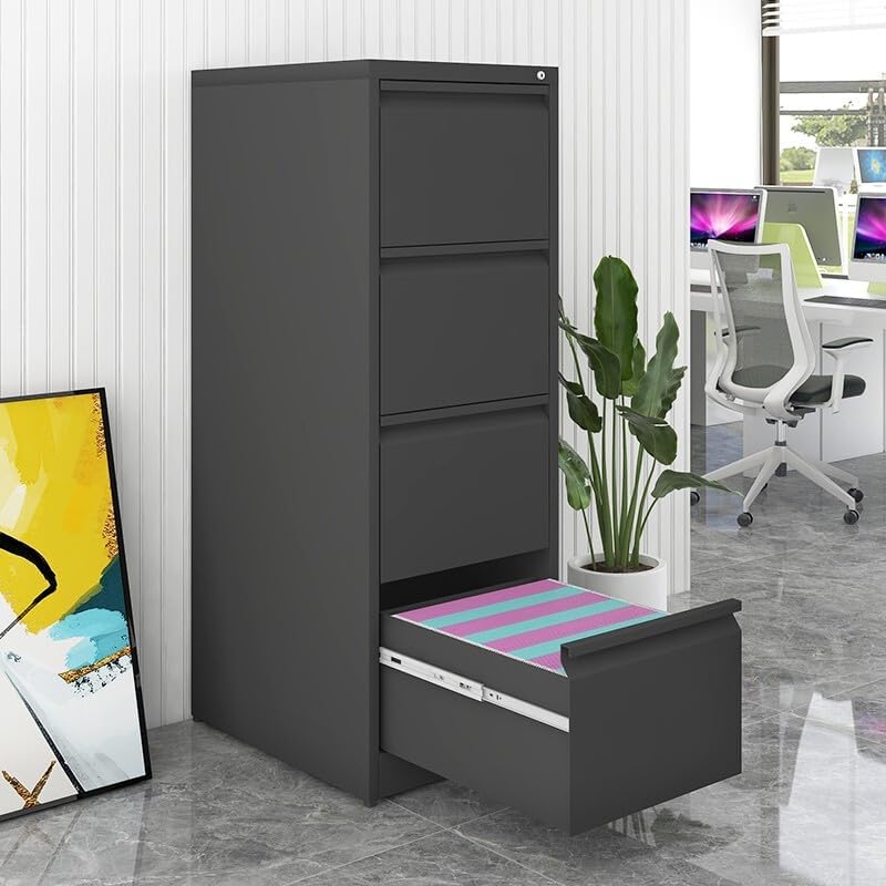 4 Drawer File Cabinet with Lock,Heavy Duty Vertical Filing Cabinets for Home Office, File Storage Cabinet for Letter/Legal/A4/F4 Size File,Assembly Required