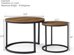 Nesting Coffee Table Set of 2, Steel Frame Circular Round Table Set, Modern Round Side Table with Non-Slip feet, Faux Marble End Tables for Living Room, Bedroom, Balcony (Walnut)