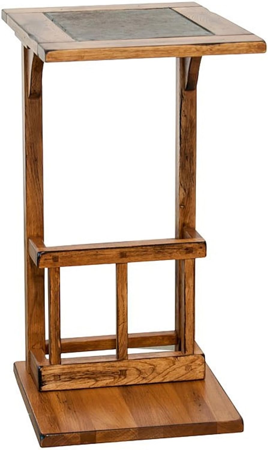 Benzara Marv Side Table with Magazine Rack- 13 Inch- Rustic Oak Finish Wood