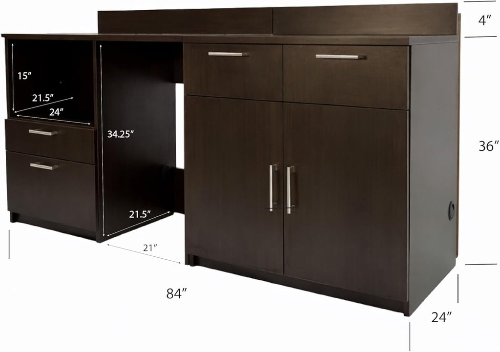 BREAKtime Breakroom Coffee Bar Cabinet with Door Storage, Mini Fridge and Microwave Space, Commercial-Grade, Fully Assembled, 84" W x 24" D x 36" H, Appliances Not Included