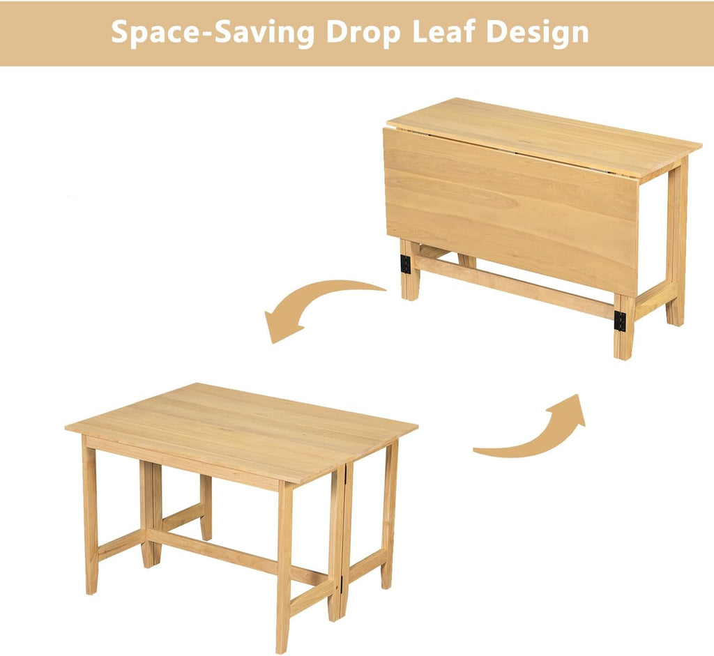 LUMISOL Extendable Dining Room Table for 4, Small Folding Drop Leaf Kitchen Dining Table, 18–36 inch, Space-Saving, Easy Assembly, Natural